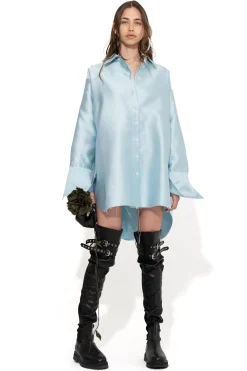 Marques ' Almeida Outerwear | Tops | LIGHT BLUE SATIN OVERSIZED SHIRT LIGHTBLUE