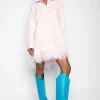Marques ' Almeida Dresses | Dresses | LIGHT PINK FEATHER HEM SHIRT DRESS LIGHTPINK