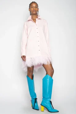 Marques ' Almeida Dresses | Dresses | LIGHT PINK FEATHER HEM SHIRT DRESS LIGHTPINK
