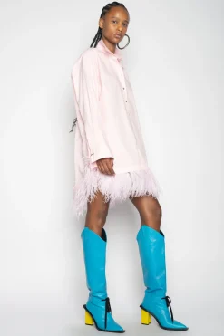 Marques ' Almeida Dresses | Dresses | LIGHT PINK FEATHER HEM SHIRT DRESS LIGHTPINK