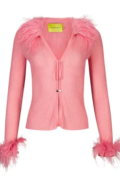 Marques ' Almeida Tops | Knitwear | LIGHT PINK VISCOSE KNITTED TOP WITH FEATHERS LIGHTPINK