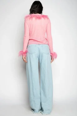 Marques ' Almeida Tops | Knitwear | LIGHT PINK VISCOSE KNITTED TOP WITH FEATHERS LIGHTPINK