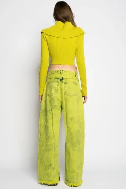 Marques ' Almeida Tops | Knitwear | MERINO WOOL KNITTED CROPPED TOP WITH BIG COLLAR LIME