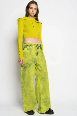 Marques ' Almeida Tops | Knitwear | MERINO WOOL KNITTED CROPPED TOP WITH BIG COLLAR LIME