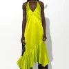 Marques ' Almeida Dresses | Dresses | SILK HALTERNECK BACK TIE DRESS LIME