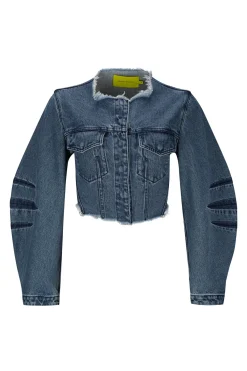 Marques ' Almeida Outerwear | Denim | MID ROUND SLEEVE CROPPED JACKET BLUE