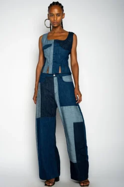 Marques ' Almeida Denim | Bottoms | MIXED DENIM BOYFRIEND TROUSERS BLUE
