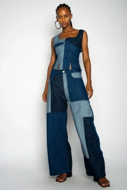Marques ' Almeida Denim | Bottoms | MIXED DENIM BOYFRIEND TROUSERS BLUE