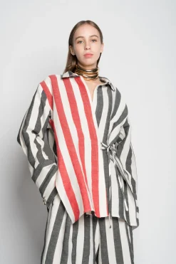 Marques ' Almeida Tops | Tops | MIXED STRIPES LINEN WRAP SHIRT MULTICOLOUR