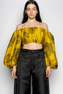 Marques ' Almeida Tops | FLORAL OFF SHOULDER TOP MUSTARD