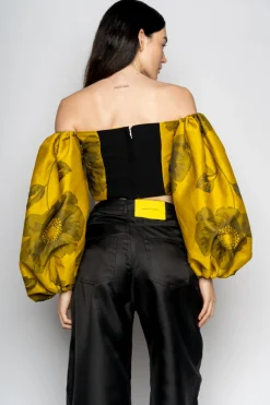 Marques ' Almeida Tops | FLORAL OFF SHOULDER TOP MUSTARD
