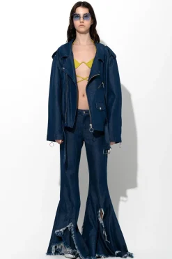 Marques ' Almeida Bottoms | Denim | DENIM BOOTCUT DECONSTRUCTED JEANS NAVY