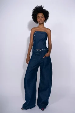 Marques ' Almeida Bottoms | Denim | DENIM PATCH POCKET BOYFRIEND TROUSERS NAVY