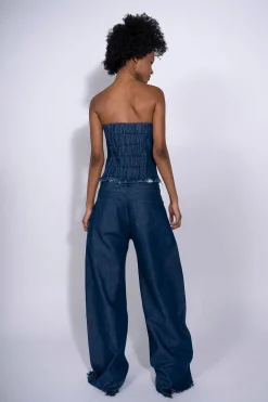 Marques ' Almeida Bottoms | Denim | DENIM PATCH POCKET BOYFRIEND TROUSERS NAVY