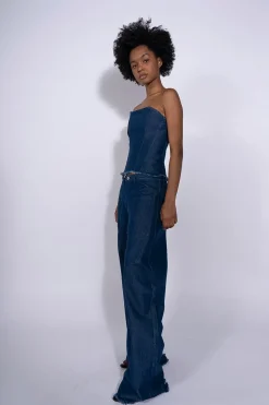 Marques ' Almeida Bottoms | Denim | DENIM PATCH POCKET BOYFRIEND TROUSERS NAVY