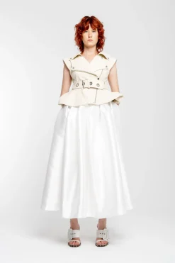 Marques ' Almeida Bridal | CINCHED OPEN NECK LEATHER BIKER VEST OFF-WHITE