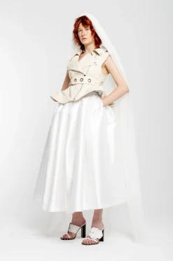 Marques ' Almeida Bridal | CINCHED OPEN NECK LEATHER BIKER VEST OFF-WHITE