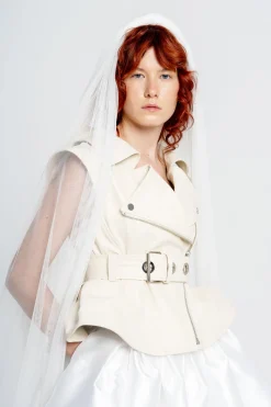 Marques ' Almeida Bridal | CINCHED OPEN NECK LEATHER BIKER VEST OFF-WHITE