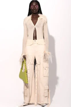 Marques ' Almeida Tops | Knitwear | VISCOSE KNITTED TOP WITH FEATHERS OFF-WHITE