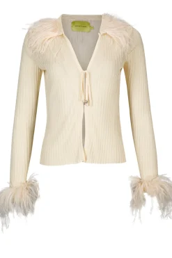 Marques ' Almeida Tops | Knitwear | VISCOSE KNITTED TOP WITH FEATHERS OFF-WHITE