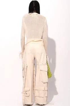 Marques ' Almeida Tops | Knitwear | VISCOSE KNITTED TOP WITH FEATHERS OFF-WHITE
