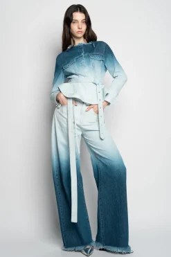 Marques ' Almeida Bottoms | Denim | OMBRE DENIM BOYFRIEND JEANS WITH BELTS BLUE