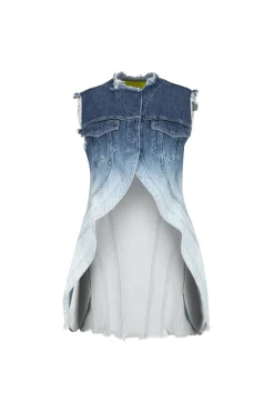 Marques ' Almeida Tops | Denim | OMBRE DENIM PUSHED-BACK VEST BLUE