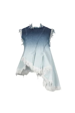 Marques ' Almeida Tops | Denim | OMBRE DENIM SLEEVELESS TOP WITH ASYMMETRIC HEM BLUE