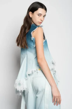 Marques ' Almeida Tops | Denim | OMBRE DENIM SLEEVELESS TOP WITH ASYMMETRIC HEM BLUE
