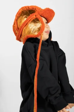 Marques ' Almeida Accessories | SHINY LEATHER EAR COVER HAT ORANGE