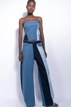 Marques ' Almeida Bottoms | Denim | PATCHWORK DENIM BOYFRIEND TROUSERS BLUE
