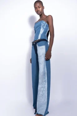 Marques ' Almeida Bottoms | Denim | PATCHWORK DENIM BOYFRIEND TROUSERS BLUE