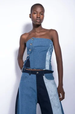 Marques ' Almeida Bottoms | Denim | PATCHWORK DENIM BOYFRIEND TROUSERS BLUE