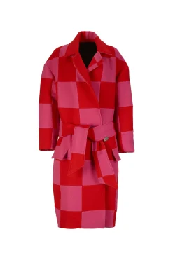 Marques ' Almeida Outerwear | PINK AND RED CHECKED LONG COAT MULTICOLOUR