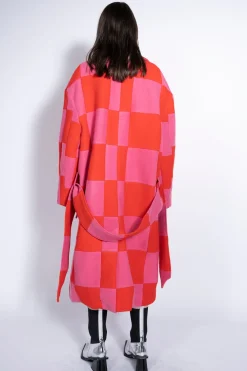 Marques ' Almeida Outerwear | PINK AND RED CHECKED LONG COAT MULTICOLOUR