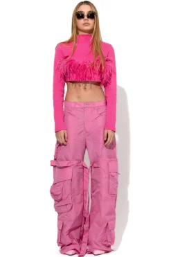 Marques ' Almeida Tops | Tops | PINK CROPPED FEATHER TOP BRIGHTPINK