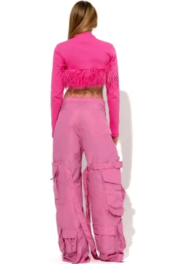 Marques ' Almeida Tops | Tops | PINK CROPPED FEATHER TOP BRIGHTPINK