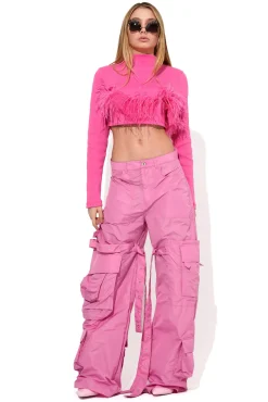 Marques ' Almeida Tops | Tops | PINK CROPPED FEATHER TOP BRIGHTPINK