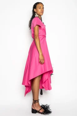Marques ' Almeida Dresses | Dresses | PINK CROSS WAIST DRAPE T-SHIRT DRESS BRIGHTPINK