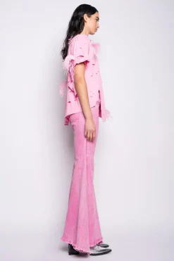 Marques ' Almeida Tops | Tops | DISTRESSED T-SHIRT WITH FEATHERS PINK