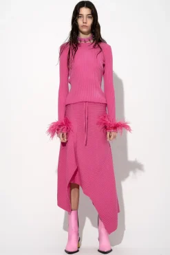 Marques ' Almeida Tops | Knitwear | PINK MERINO WOOL FITTED TOP WITH FEATHERS BRIGHTPINK
