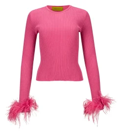 Marques ' Almeida Tops | Knitwear | PINK MERINO WOOL FITTED TOP WITH FEATHERS BRIGHTPINK