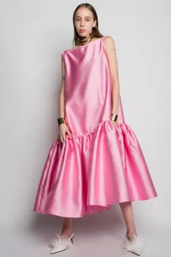 Marques ' Almeida Dresses | Dresses | PINK MIDI SLEEVELESS PUFF HEM DRESS LIGHTPINK