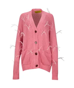 Marques ' Almeida Outerwear | Outerwear | OVERSIZED CARDIGAN WITH FEATHERS PULLS PINK