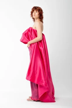 Marques ' Almeida Tops | Tops | PINK PLEATED STRAPLESS TOP WITH LONG BACK BRIGHTPINK