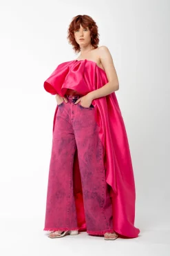 Marques ' Almeida Tops | Tops | PINK PLEATED STRAPLESS TOP WITH LONG BACK BRIGHTPINK