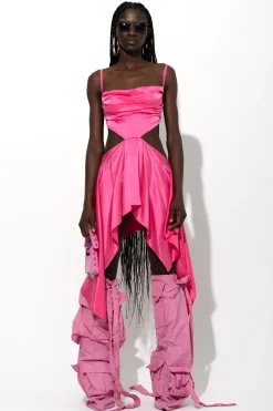Marques ' Almeida Dresses | Dresses | PINK SILK CUT OUT DRESS WITH OPEN BACK BRIGHTPINK
