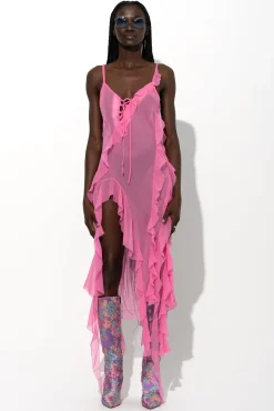 Marques ' Almeida Dresses | Dresses | SILK STRAP DRESS WITH FRONT LACE UP PINK