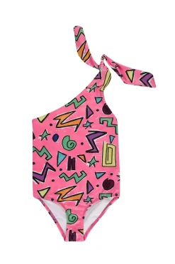 Marques ' Almeida Swimwear | SQUIGGLE PRINT ONE-SHOULDER SWIMSUIT PINK