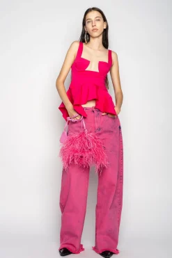 Marques ' Almeida Tops | Tops | PINK STRAP CORSET WITH WAIST FLOUNCE BRIGHTPINK
